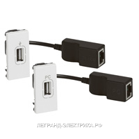 Legrand Mosaic Белый USB усилитель с разъемом гнездо для линии передачи данных, передатчик+приемник 