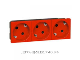 Legrand Mosaic Розетка DLP н.ст.3х2К+З б/з.красн.