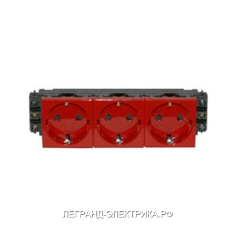 Legrand Mosaic Красная розетка с/з 3-ая 6М для кабель-каналов (New)