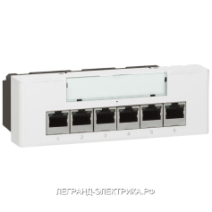 Legrand Mosaic Белый Коммутатор Ethernet 10/100 base T встраиваемый 10/100 BASE T 6+1RJ 45 PоE 6 мод