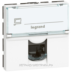 Legrand Mosaic Белая  Розетка RJ 45 кат 6 STP 90° экранированная 2 мод LCS2