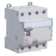 Legrand ВДТ DX3 4П 100А A 30мА N справа