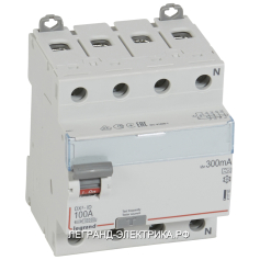 Legrand ВДТ DX3 4П 100А A 300мА N справа