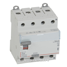 Legrand ВДТ DX3 4П 25А A 30мА N справа